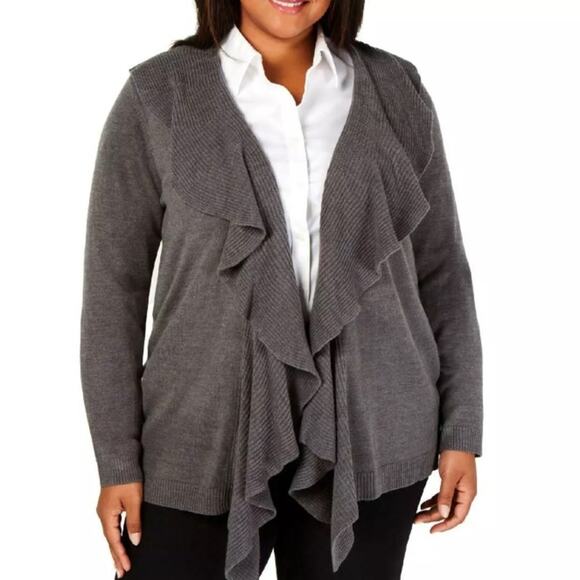 Karen Scott Ruffled Shawl Collar Cardigan Sweater-0X - Picture 1 of 2